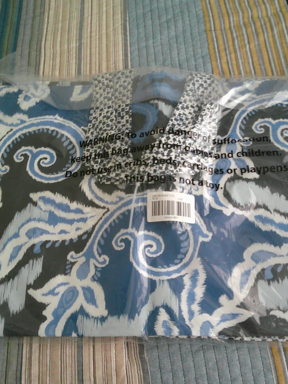 Set of 2 Chico's Reusable Tote ShoppingBags Extra Large & Small Blue / White NEW